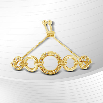 10K Yellow Gold over .925 Sterling Silver Diamond Accented Graduated Infinity Open Circle 6â€-9â€ Adjustable Bolo Bracelet (H-I Color, I2-I3 Clarity)