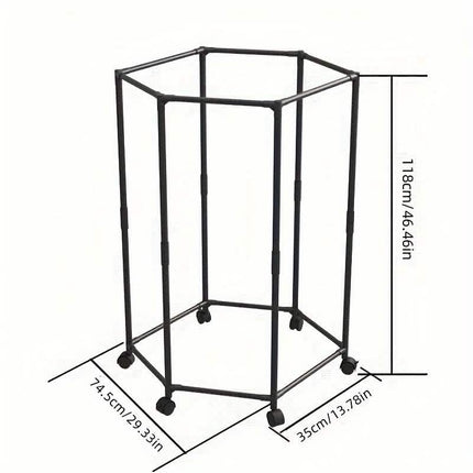 360 Rotating Freestanding Clothing Rack, Hexagonal Carbon Steel Organizer with Wheels