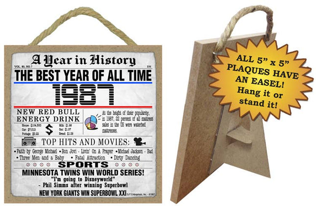 1987 A Year in History Plaques 5" x 5" wood plaque/sign
