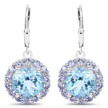 9.96 Carat Genuine Blue Topaz and Tanzanite .925 Sterling Silver Earrings