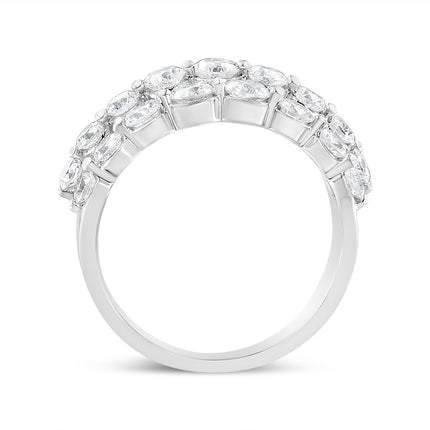 10K White Gold 2 1/2 Cttw Round Natural Diamond 3 Row Band Ring (I-J Color, I1-I2 Clarity) - Ring Size 7