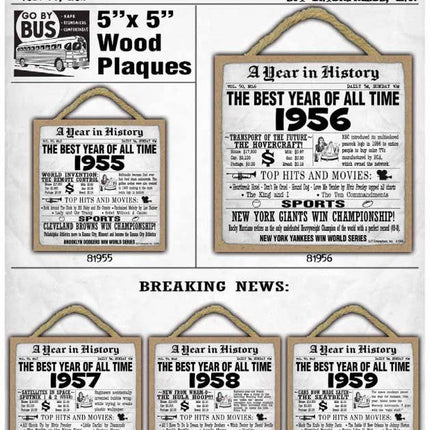 1950 A Year in History Plaques 5" x 5" wood plaque/sign