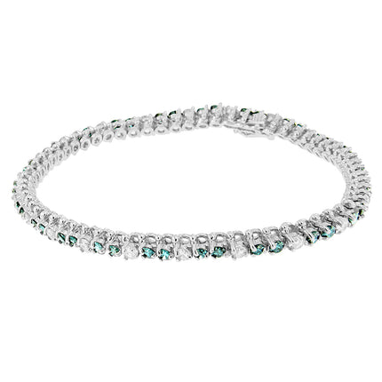 14K White Gold 4 5/8 Cttw Alternating White and Blue Diamond Martini Set Tennis Bracelet (H-I Color, I1-I2 Clarity) - 7" Inches