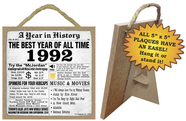 1992 A Year in History Plaques 5" x 5" wood plaque/sign