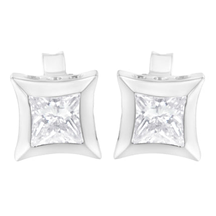 10K White Gold 1/2 Cttw Invisible Set Princess-Cut Diamond Stud Earrings (H-I Color, SI2-I1 Clarity)