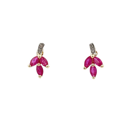 Natural .58ct Ruby Diamond Earrings 10KT Yellow Gold