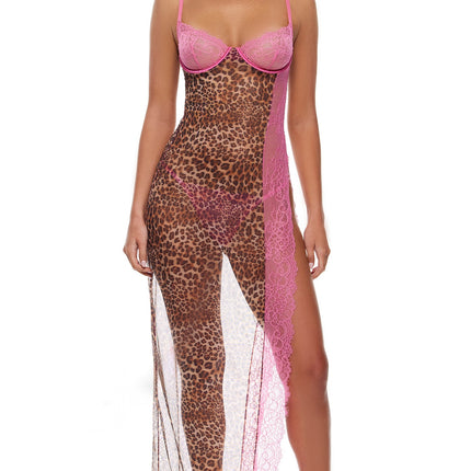 Animal Instincts Sheer Mesh Nightgown Lingerie Set