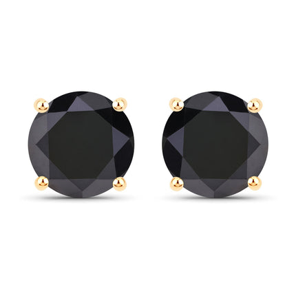 4.12 Carat Genuine Black Diamond 14K Yellow Gold Earrings