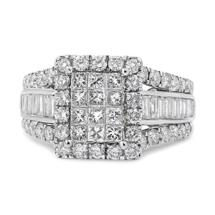 2 Ct Diamond Halo Ring 14K White Gold | Composite Head with Side Stones