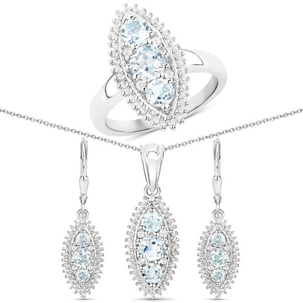 4.50 Carat Genuine Blue Topaz and White Topaz .925 Sterling Silver 3 Piece Jewelry Set (Ring, Earrings, and Pendant w/ Chain)