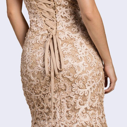 Cinderella Divine A0401 Off-Shoulder Mermaid Dress Lace Overlay Tulle Skirt