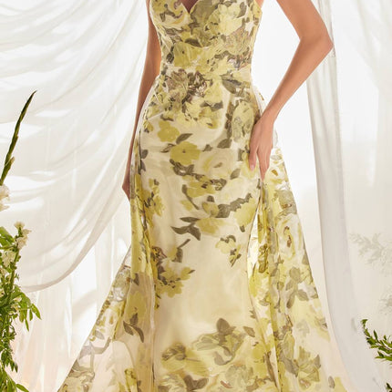 Andrea & Leo A0770 Floor Length Sheath Organza Print Formal Gown