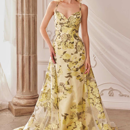 Andrea & Leo A0770 Floor Length Sheath Organza Print Formal Gown