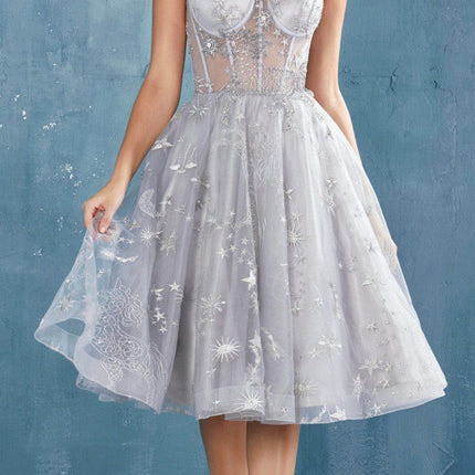 Andrea & Leo A0823 Illusion Bodice Short Prom Dress with Corset Back