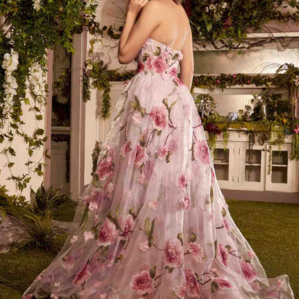 Andrea & Leo A1035 Strapless Organza Ball Gown Floral Print
