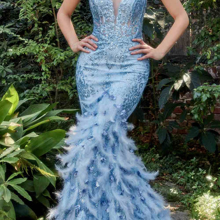 Andrea & Leo A1116 Floor Length Feathered Mermaid Gown