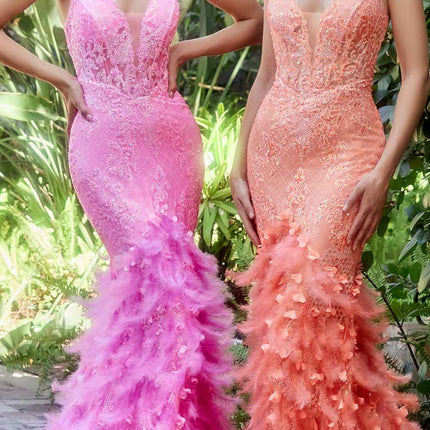 Andrea & Leo A1116 Floor Length Feathered Mermaid Gown