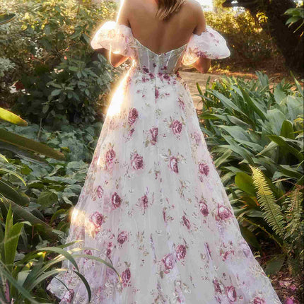 Andrea & Leo A1133 Floor Length Strapless Organza Peony Print Ball Gown