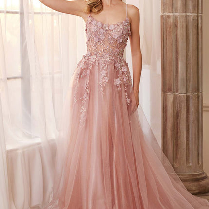 Andrea & Leo A1142 Floor Length Floral Applique A-Line Tulle Gown