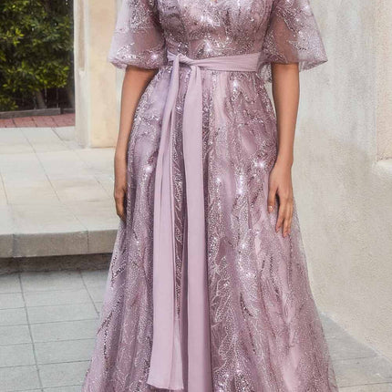 Andrea & Leo A1174 Shimmer Leaf Motif Ball Gown with Matching Shawl