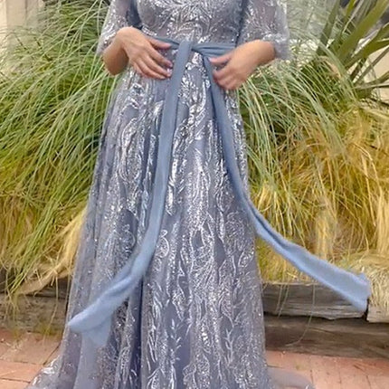 Andrea & Leo A1174 Shimmer Leaf Motif Ball Gown with Matching Shawl