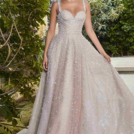 Andrea & Leo A1180 Long Pearleque Ball Gown with Crystal Strap