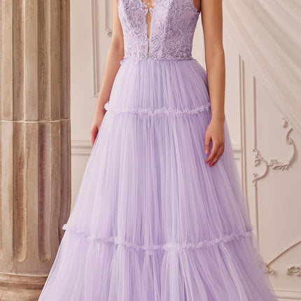 Andrea & Leo A1206 Long A-Line Garden Lace Halter Gown With Tier Skirt