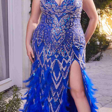 Andrea & Leo A1229 Long Fitted Feather and Bead Embellished Mermaid Gown