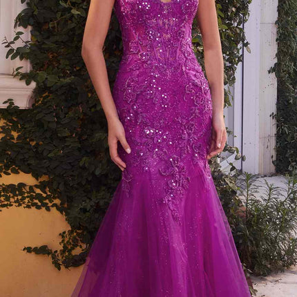 Andrea & Leo A1231 Long Fitted Lace and Tulle Mermaid Gown