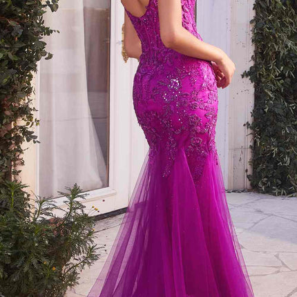Andrea & Leo A1231 Long Fitted Lace and Tulle Mermaid Gown