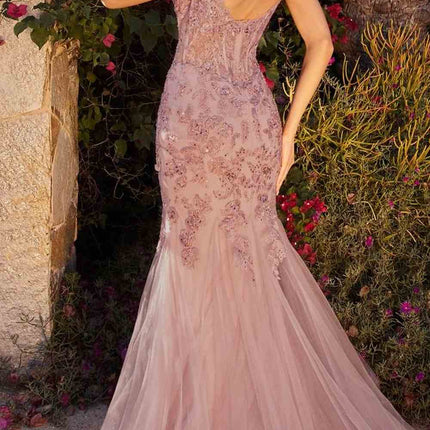 Andrea & Leo A1231 Long Fitted Lace and Tulle Mermaid Gown