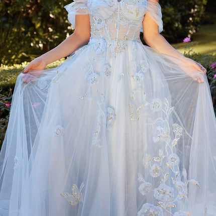 Andrea & Leo A1246 Long Off the Shoulder Floral Applique Tulle Ball Gown