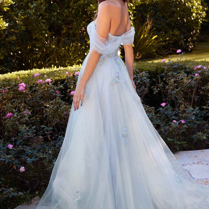 Andrea & Leo A1246 Long Off the Shoulder Floral Applique Tulle Ball Gown