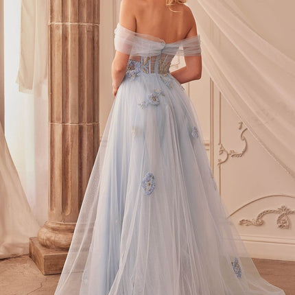 Andrea & Leo A1246 Long Off the Shoulder Floral Applique Tulle Ball Gown