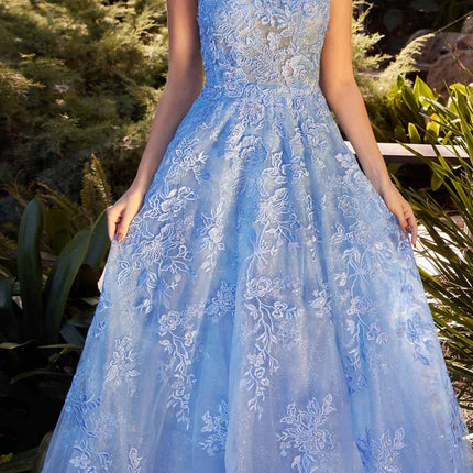 Andrea & Leo A1248 Long Lace Embellished Tulle Skirt A-Line Dress