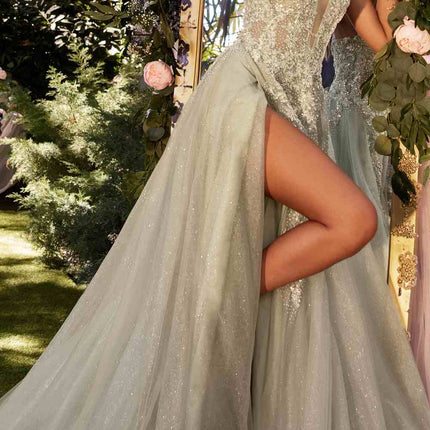 Andrea & Leo A1261 Long Lace Embellished A-Line Layered Tulle Gown