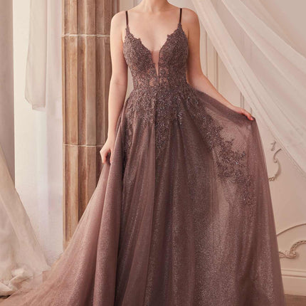 Andrea & Leo A1261 Long Lace Embellished A-Line Layered Tulle Gown