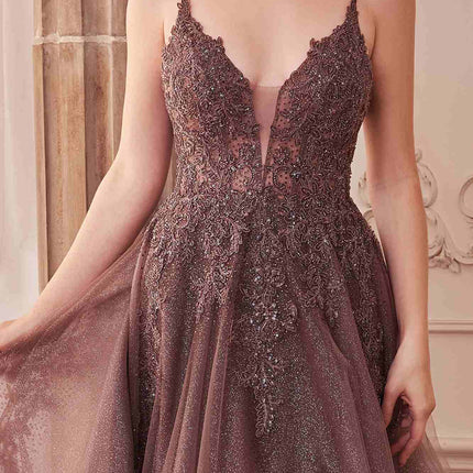 Andrea & Leo A1261 Long Lace Embellished A-Line Layered Tulle Gown