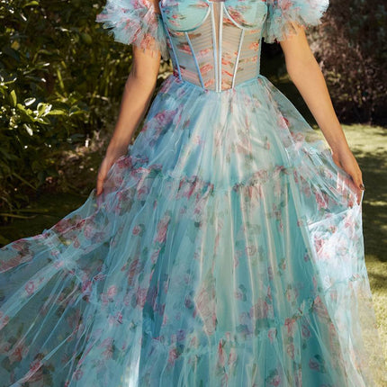 Andrea & Leo A1285 Long Off the Shoulder Sheer Bodice A-Line Gown