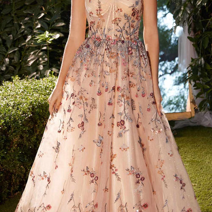 Andrea & Leo A1289 Long One Shoulder Floral Embroidered A-Line Gown