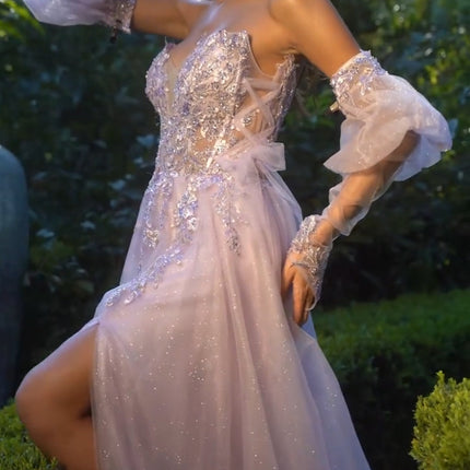 Andrea & Leo A1303 Long Strapless A-Line Glitter Tulle Gown