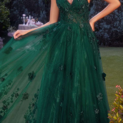 Andrea & Leo A1326 Long Tulle A-Line Floral Applique Gown