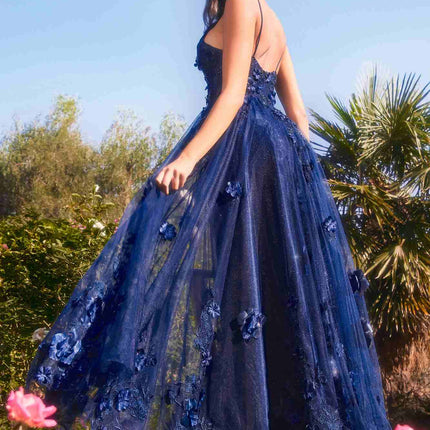 Andrea & Leo A1326 Long Tulle A-Line Floral Applique Gown