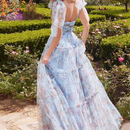 Andrea & Leo A1332 Long Printed Floral Layered Tulle Gown
