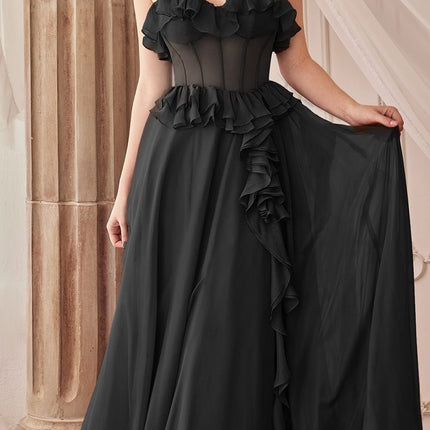 Andrea & Leo A1341 Long Strapless Chiffon Ruffle A-Line Dress