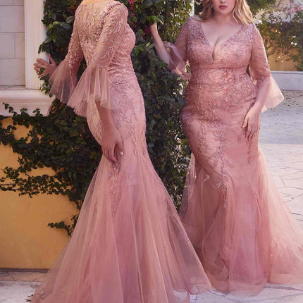 Andrea & Leo A1342 Fitted Lace Mermaid Gown With Trumpet Sleeve