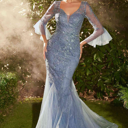 Andrea & Leo A1342 Fitted Lace Mermaid Gown With Trumpet Sleeve