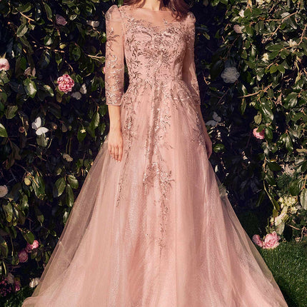 Andrea & Leo A1352 Three Quarter Sleeve Lace & Tulle Ball Gown