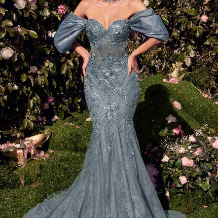Andrea & Leo A1354 Strapless Lace Mermaid Gown & Removable Accessory