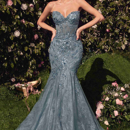 Andrea & Leo A1354 Strapless Lace Mermaid Gown & Removable Accessory